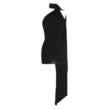 scarf-detail open-back jersey mini dress in black viscose