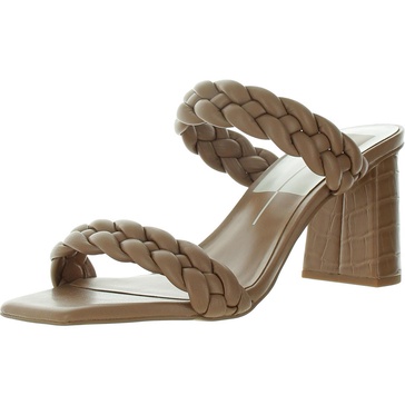 womens braided leather block heels