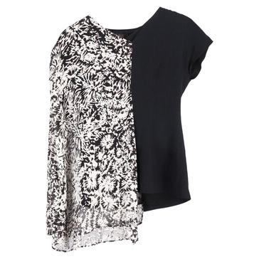asymmetrical printed blouse in black viscose