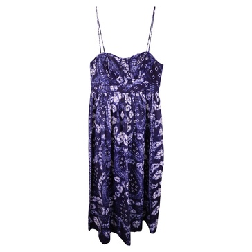 floral print long dress in blue cotton