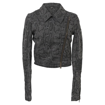 snake print moto jacket in black cotton