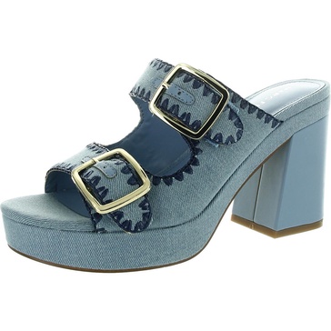 womens buckle denim block heel
