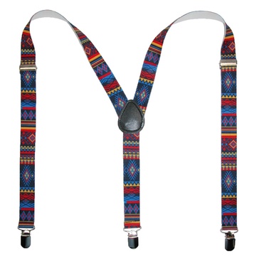 women's elastic aztec pattern clip-end suspenders