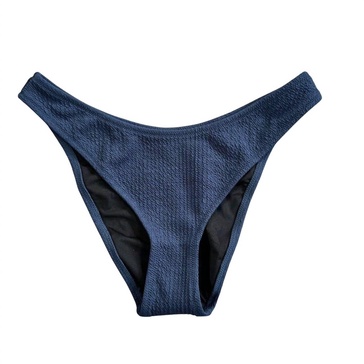 women's curved waist texture bikini bottom in navy blue
