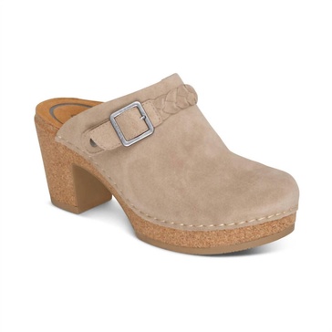 corey cork clog heel in taupe