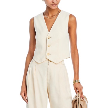 womens button linen suit vest