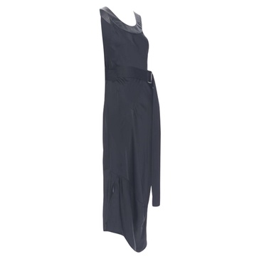 heavy satin leather collar belted bias dress