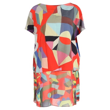 printed mini layered loose dress in multicolor silk