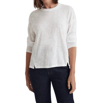 relaxed long sleeve gauzy tee in white