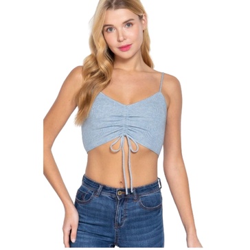 front ruched detail sweater knit crop cami top