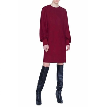 long balloon sleeve wool mini dress in red