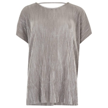 plisse deep v back top in silver