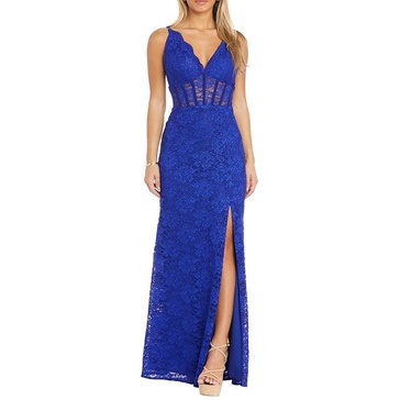 juniors womens corset seamed lace evening dress