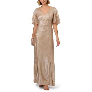 womens metallic flutter evening dress