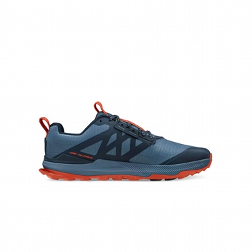 men lone peak 8 running shoes in blue/orange