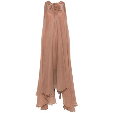 Beige Halterneck Flared Hem Dress