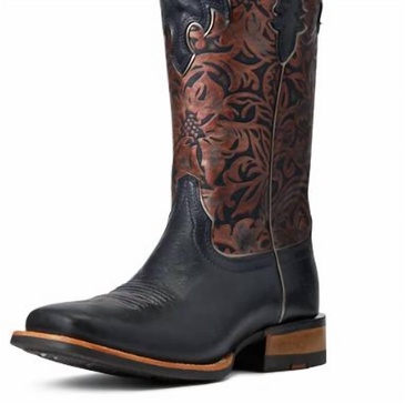 women's fiona square toe western boot in midnight/black floral emboss