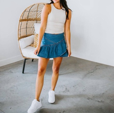 dolly denim skirt in medium denim