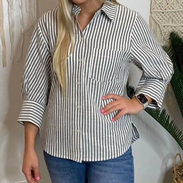 striped button up in black and white
