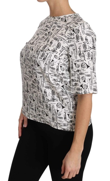 Dolce & Gabbana White Musical Instruts Print Blouse