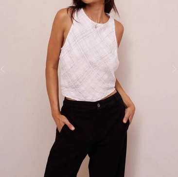 bias tie back tank in ivory