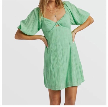 sol puff sleeve mini dress in green