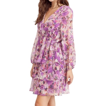 isabella side tie ruffle tiered mini dress in pink