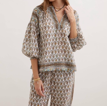 beso smocked blouse in white