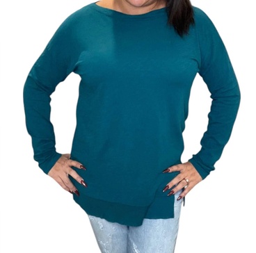 split hem long sleeve tee in mystic