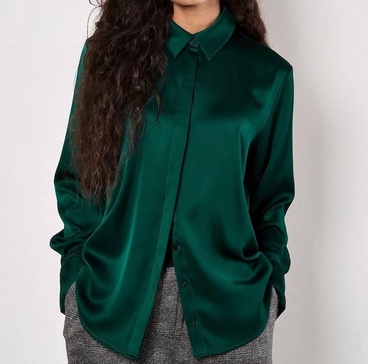 oversized satin hi low shirt in green