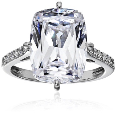 Amazon Essentials Platinum plated sterling silver Celebrity Kim Engagement Ring made with Infinite Elements Cubic Zirconia Accents Ring , (previously Amazon Collection)