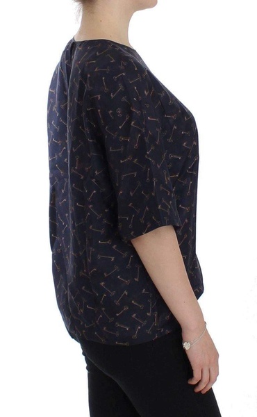 Dolce & Gabbana  Blue gold key print silk blouse