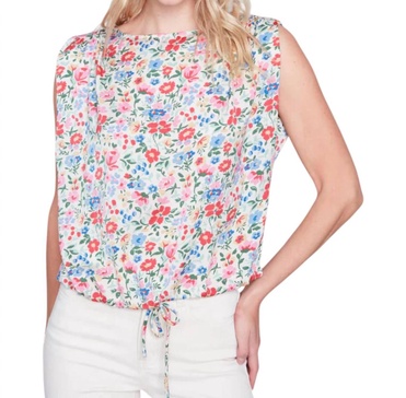 crewneck rushed shoulder top in multi color