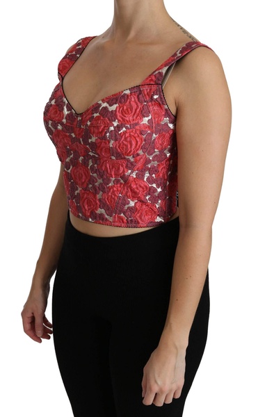 Dolce & Gabbana  Pink Floral Brocade Cropped Blouse Tank Top