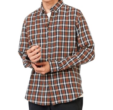 herringbone check long sleeve shirt in ginger