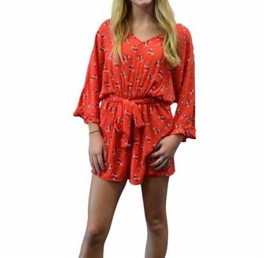 floral dot dolman v-neck romper in coral