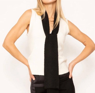 cece neck tie sweater in white