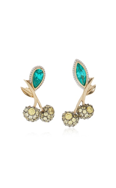 Cherry 18K Yellow Gold Vermeil Tourmaline, Sapphire, And Diamond Earrings