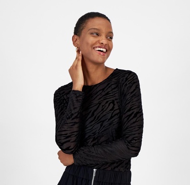 Women's Burnout Velvet Long-Sleeve Crewneck Top, Created for Macy's
