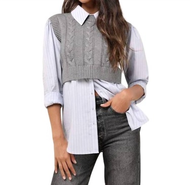 flannery layered sweater in blue grey