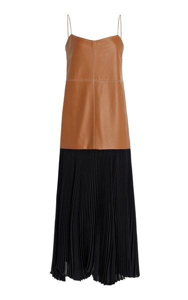Piatta Vegan Leather-Georgette Midi Dress