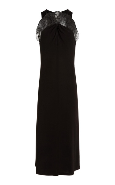 Lace-Detailed Crepe Midi Dress