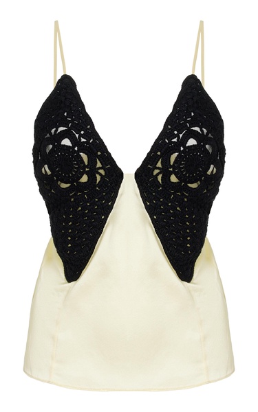 Crochet-Detailed Silk Tank Top
