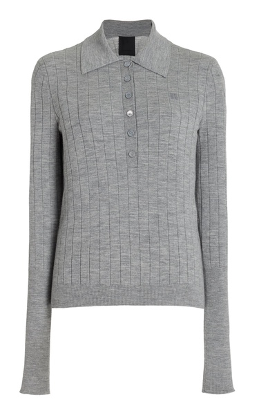 Knit Wool-Blend Polo Top