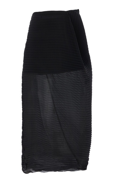 Yuki Asymmetric Plissé Georgette Midi Skirt
