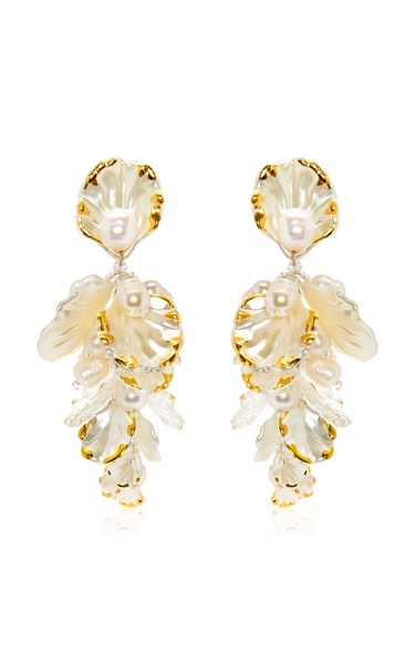 Large Mixed Petal & Pearl Drop Earrings