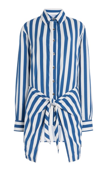 L.A. Striped Stretch-Twill Mini Wrap Shirt Dress