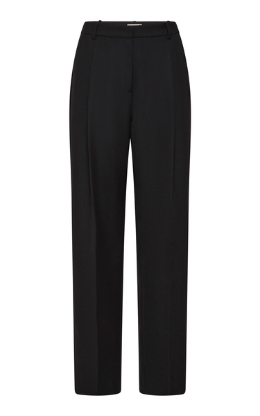 Pleated Wool-Blend Suiting Straight-Leg Pants
