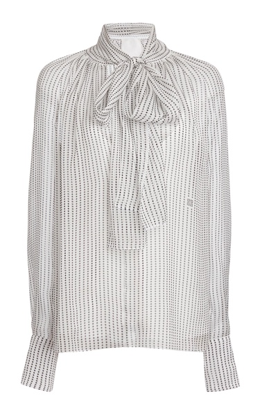 Tie-Neck Silk Chiffon Top