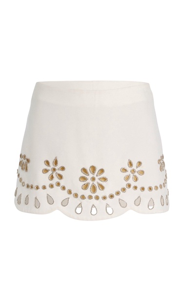 Etra Crystal-Embellished Cutout Stretch-Crepe Mini Skirt